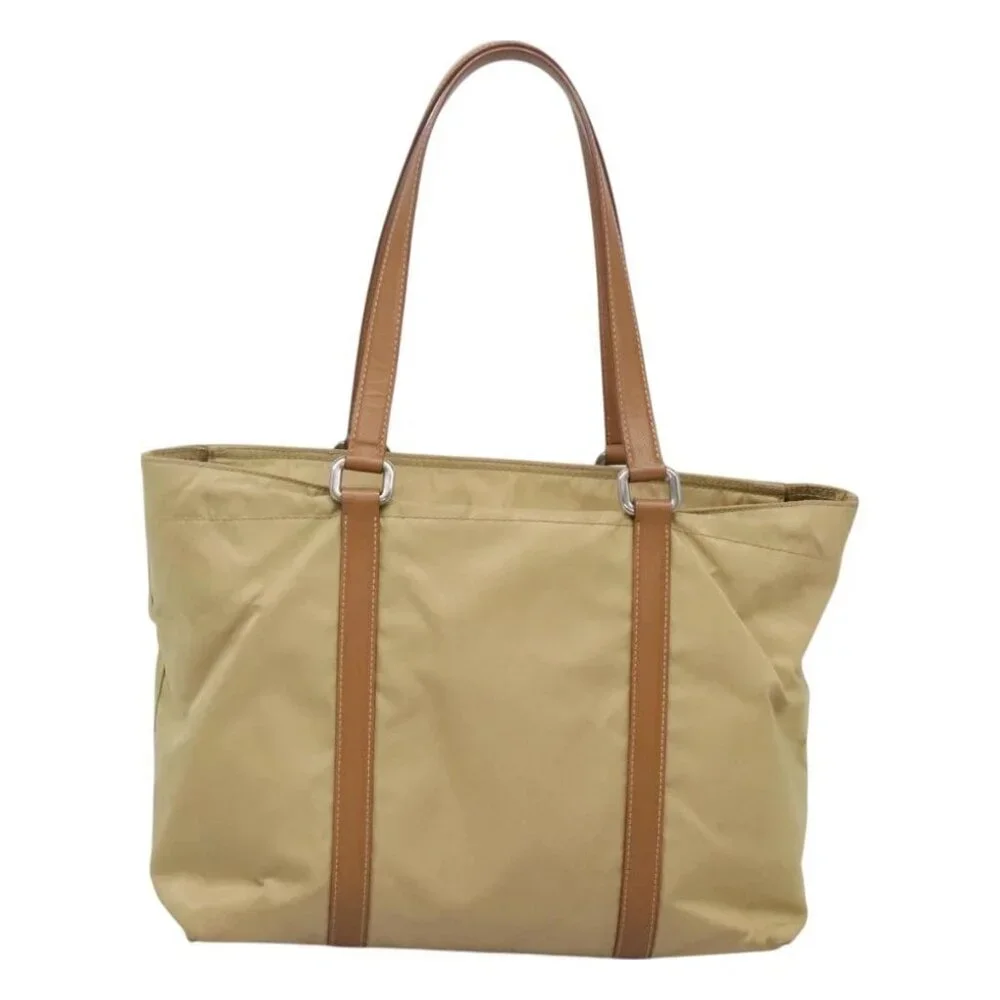 PRADA Tote Bag Nylon Beige Silver Auth 131176 - Picture 2 of 16